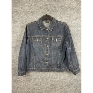 Chico's Denim Jacket Women Size 3 Blue Stretch Cotton Blend Button Up